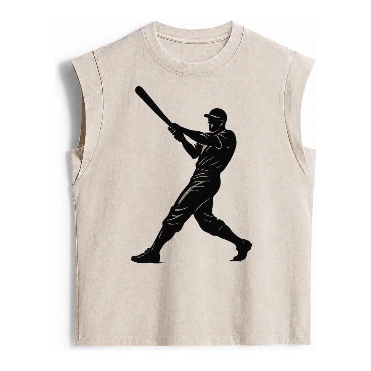 Baseball Batter In Full Swing Vintage Washed Tank – Beige