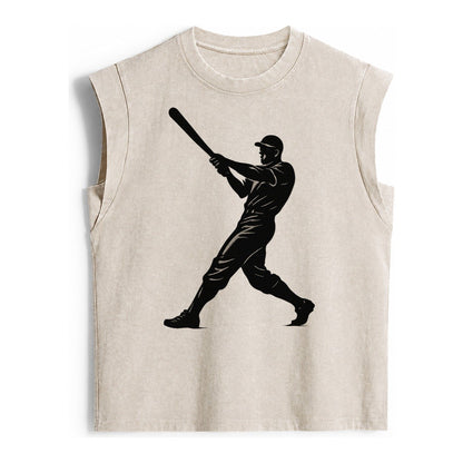 Baseball Batter In Full Swing Vintage Washed Tank – Beige