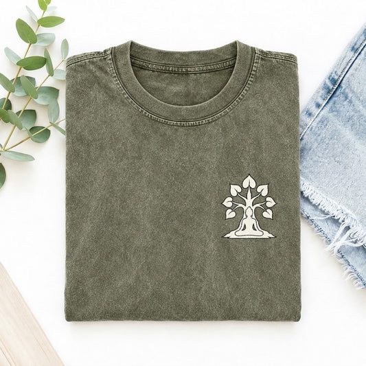 Bodhi Meditation Left Chest Vintage T-shirt – Army Green