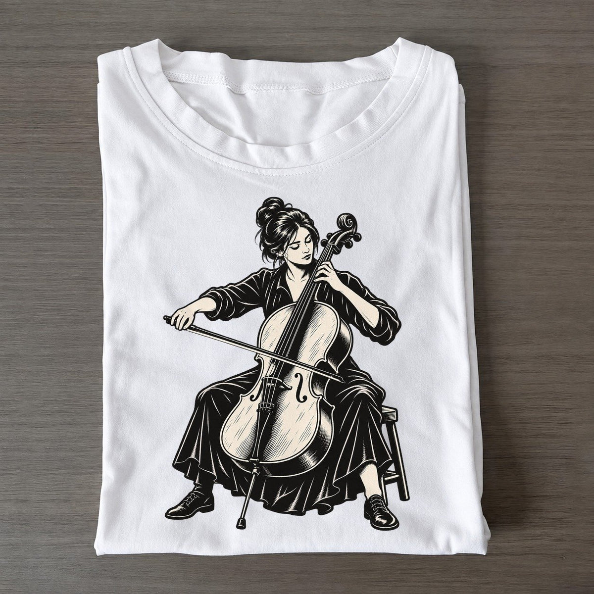 Cellist Low Bow Passage Global Music Ink Figures Classic T-shirt – White
