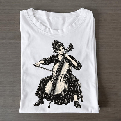 Cellist Low Bow Passage Global Music Ink Figures Classic T-shirt – White
