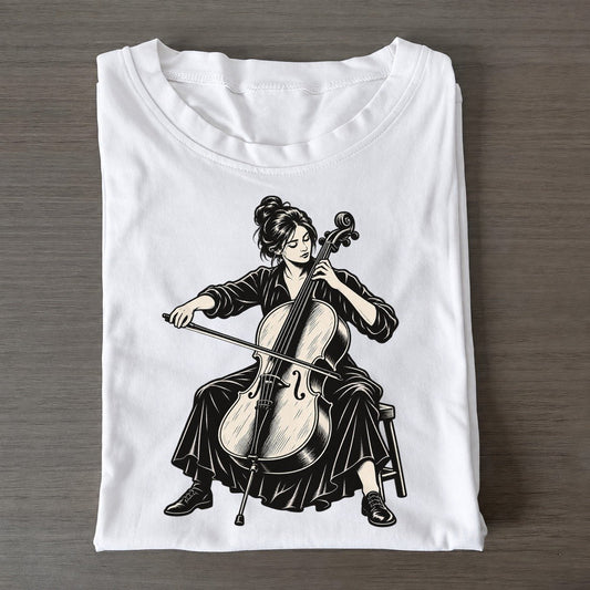 Cellist Low Bow Passage Global Music Ink Figures Classic T-shirt – White