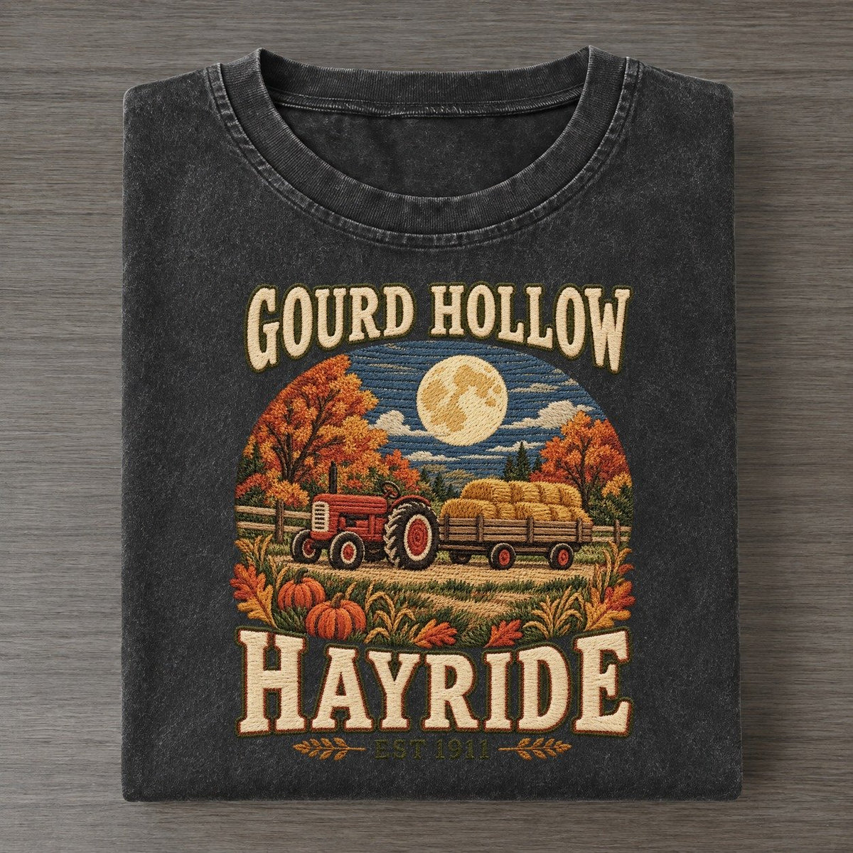 Hayride Gourd Hollow Vintage T-shirt – Black