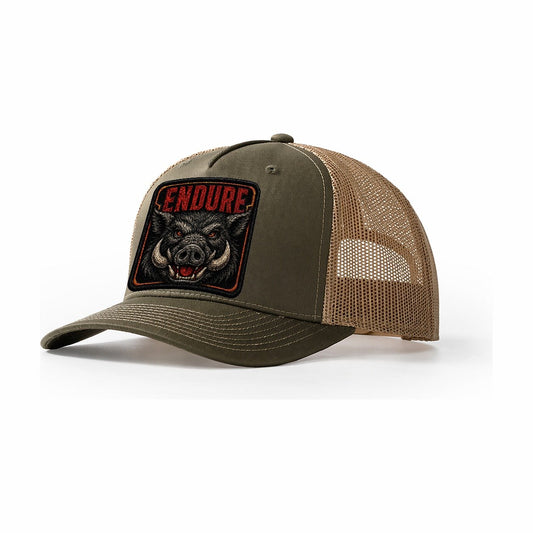 Boar Endure Badge Trucker Hat – Olive Khaki