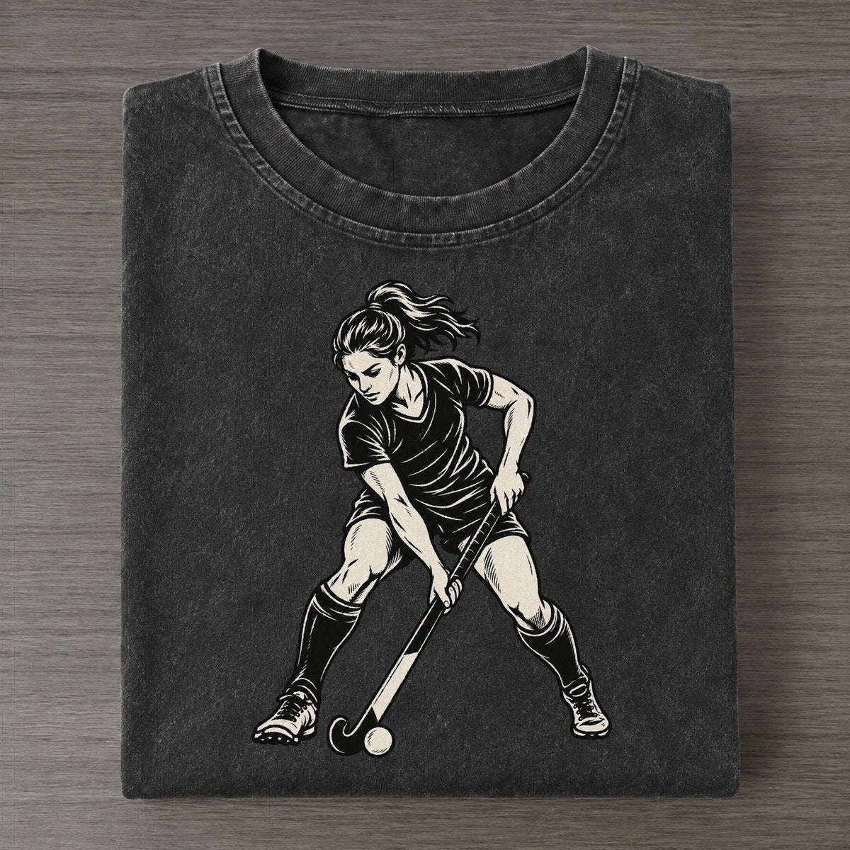 Field Hockey Close Dribble Global Sports Ink Figures Vintage T-shirt – Black