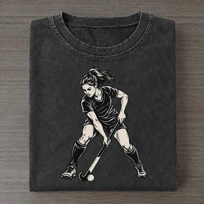 Field Hockey Close Dribble Global Sports Ink Figures Vintage T-shirt – Black