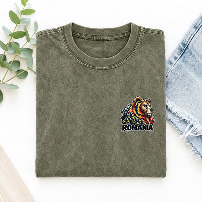 Romania Country Pride Left Chest Vintage T-shirt – Army Green