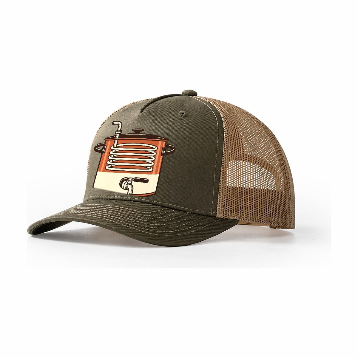 Kettle And Coil Drawing Homebrewing Trucker Hat – Olive Khaki
