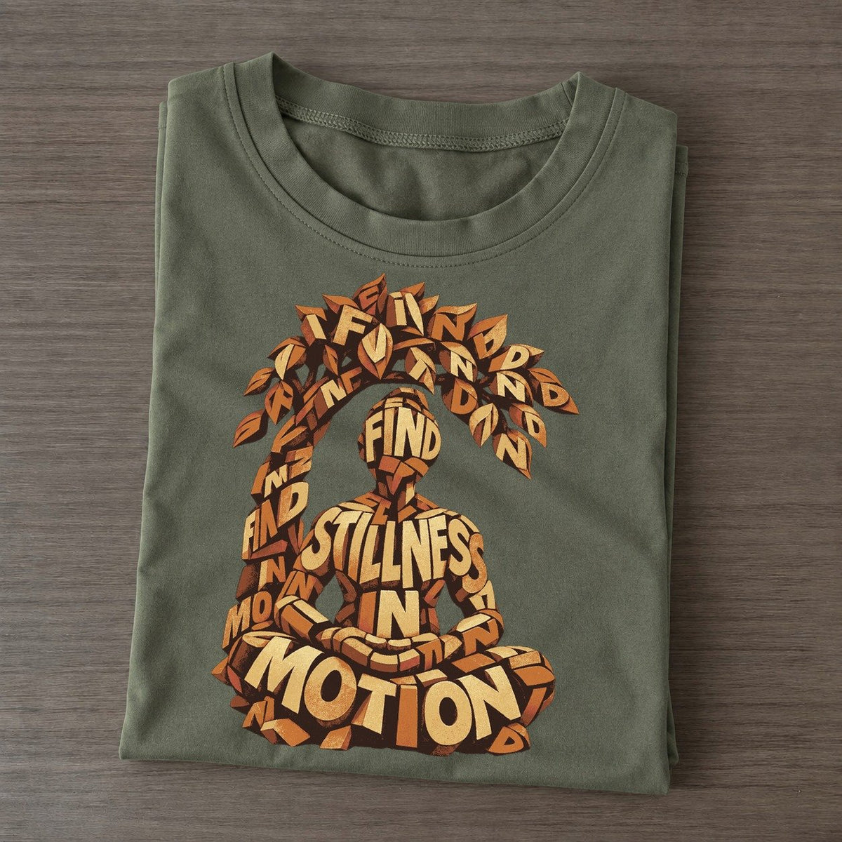 Meditation Under Leaves Letter Sculpture Classic T-shirt – Army Green