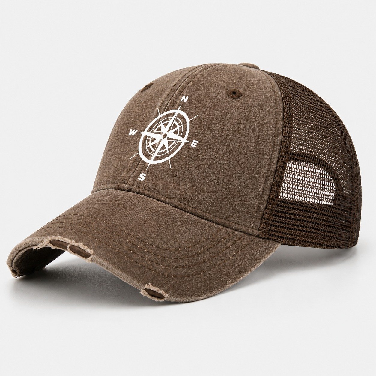 Navigate Your Path Compass Washed Trucker Hat – Coffee