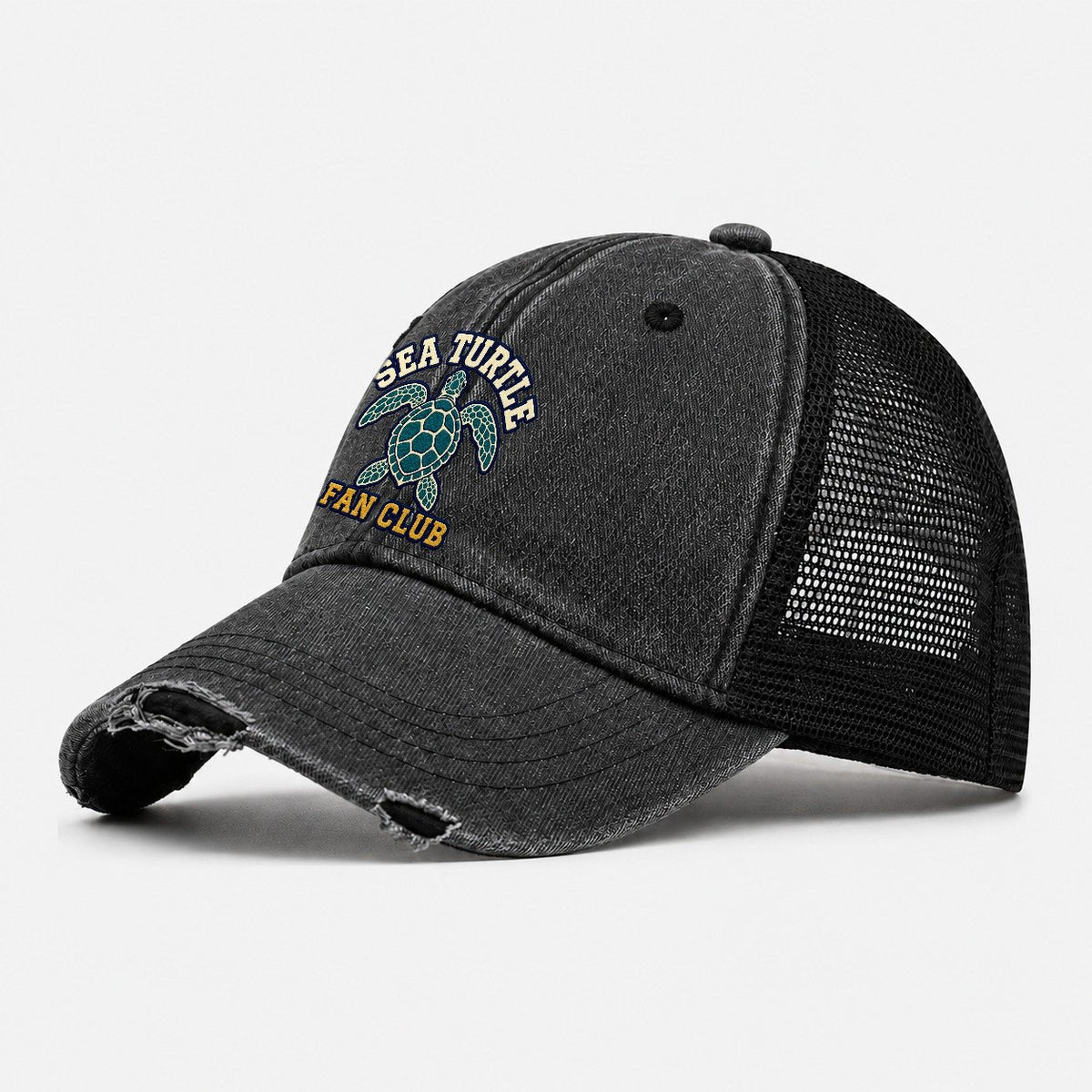 Sea Turtle Fan Club Washed Trucker Hat – Black