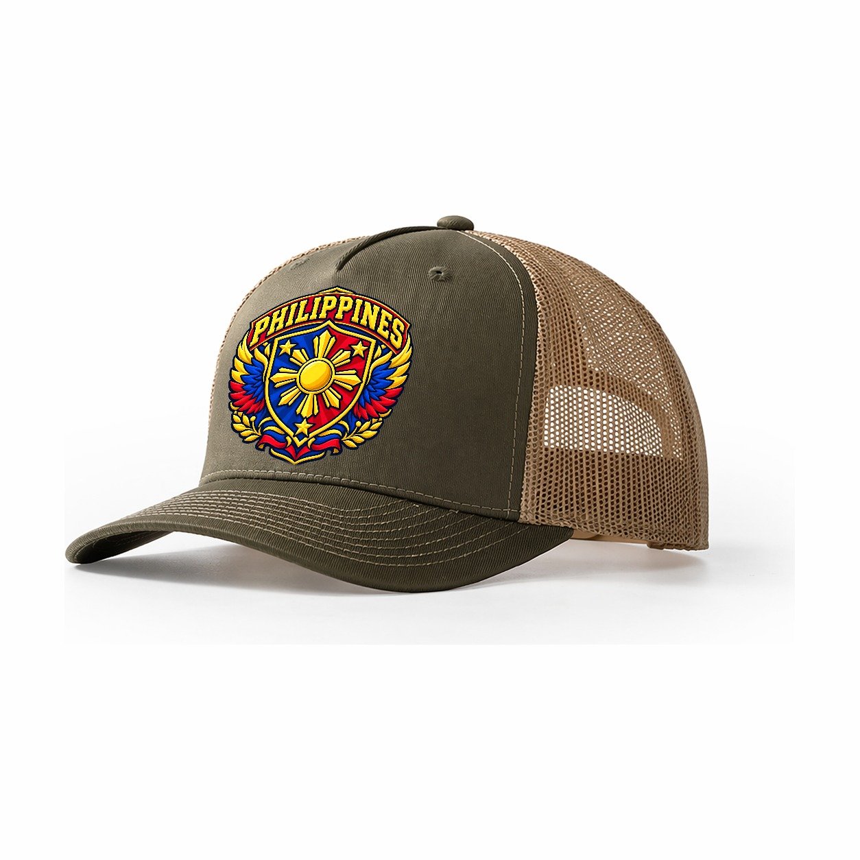 Philippines Retro Badge Country Logos Trucker Hat – Olive Khaki