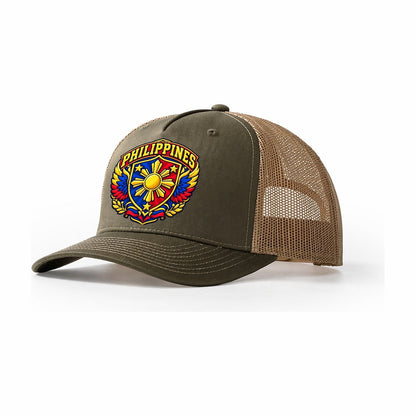 Philippines Retro Badge Country Logos Trucker Hat – Olive Khaki