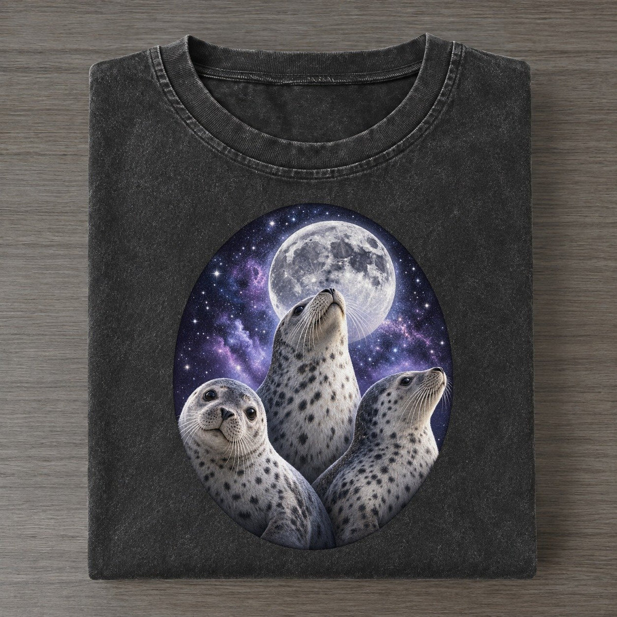 Harbor Seals Under The Moon Moon Choir Vintage T-shirt – Black
