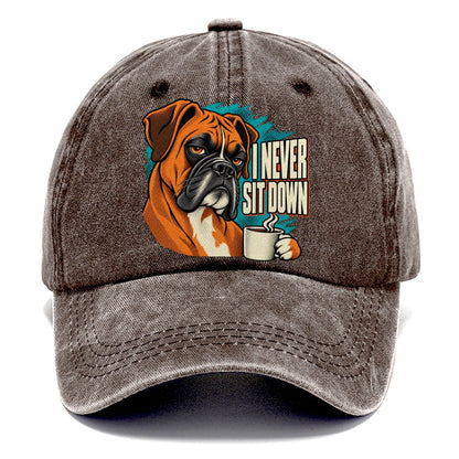 I Never Sit Down Boxer Dog Coffee Classic Cap – Brown