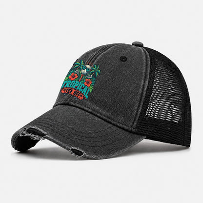 Tropical Tee Off Golf Life Washed Trucker Hat – Black