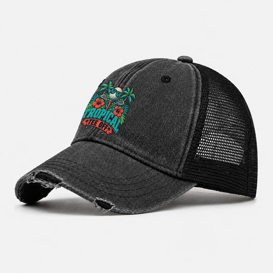Tropical Tee Off Golf Life Washed Trucker Hat – Black