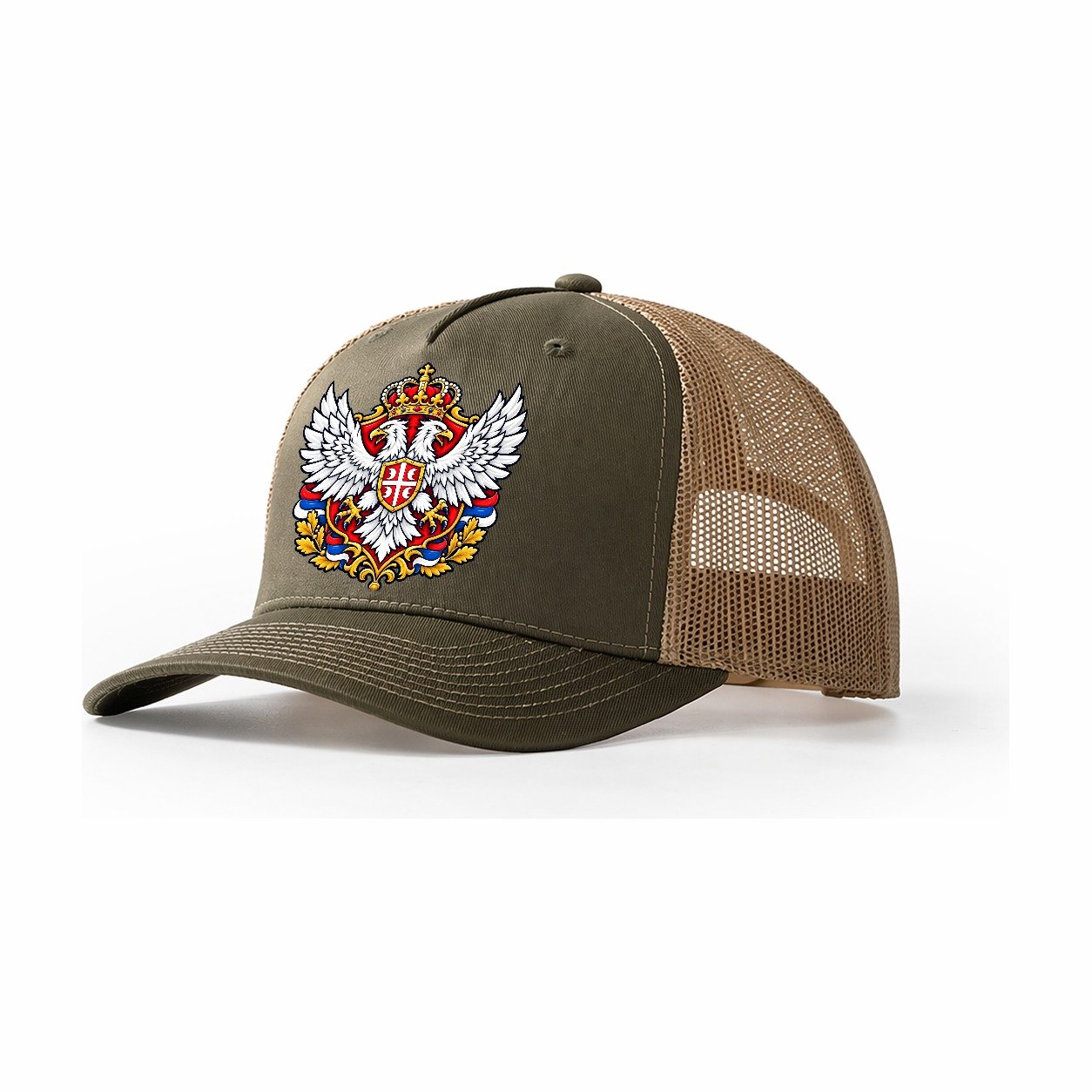 Serbia Heraldic Crest Country Logos Trucker Hat – Olive Khaki