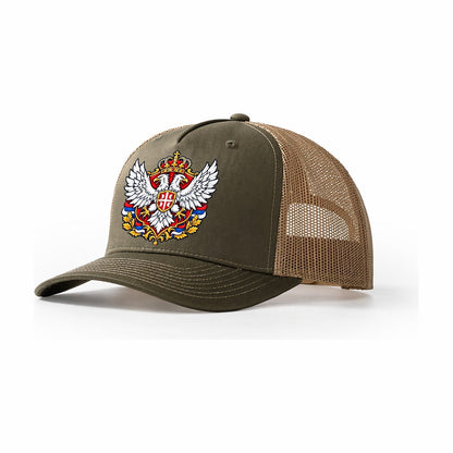 Serbia Heraldic Crest Country Logos Trucker Hat – Olive Khaki