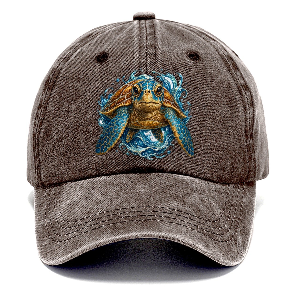 Ornate Sea Turtle Waves Classic Cap – Brown