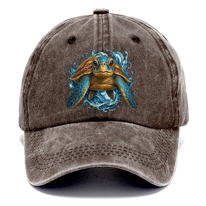 Ornate Sea Turtle Waves Classic Cap – Brown