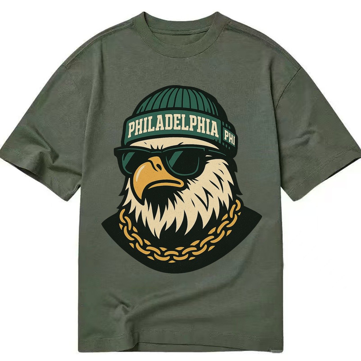 Animaleaglelocationtextphiladelphiainitialsphibeaniecolorgre Classic T-shirt – Army Green