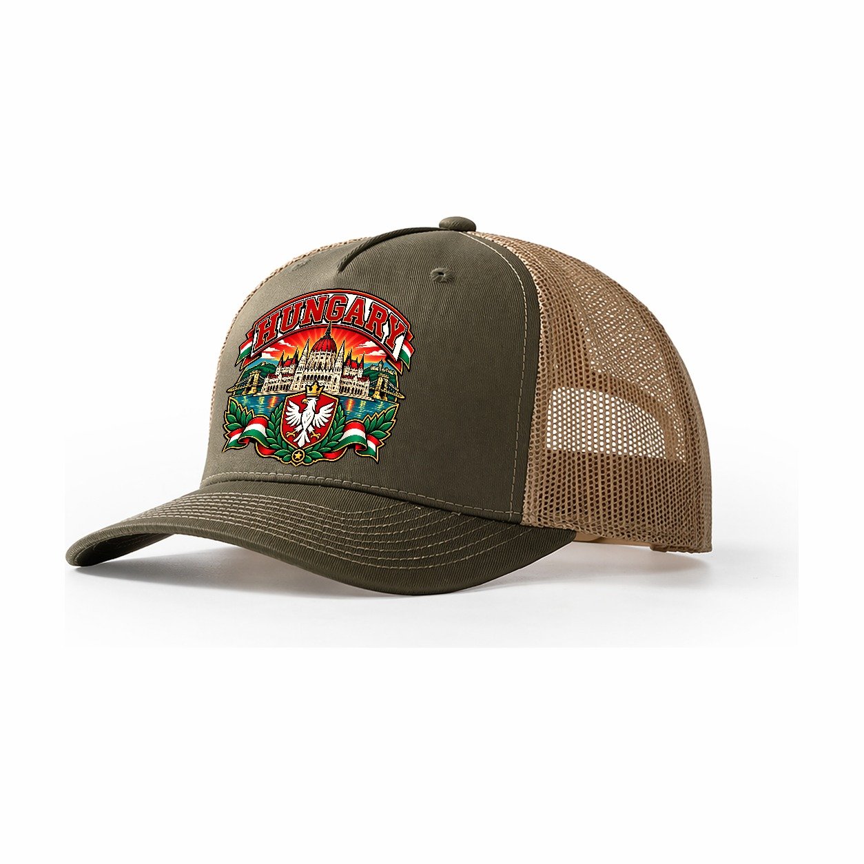 Hungary Retro Badge Country Logos Trucker Hat – Olive Khaki