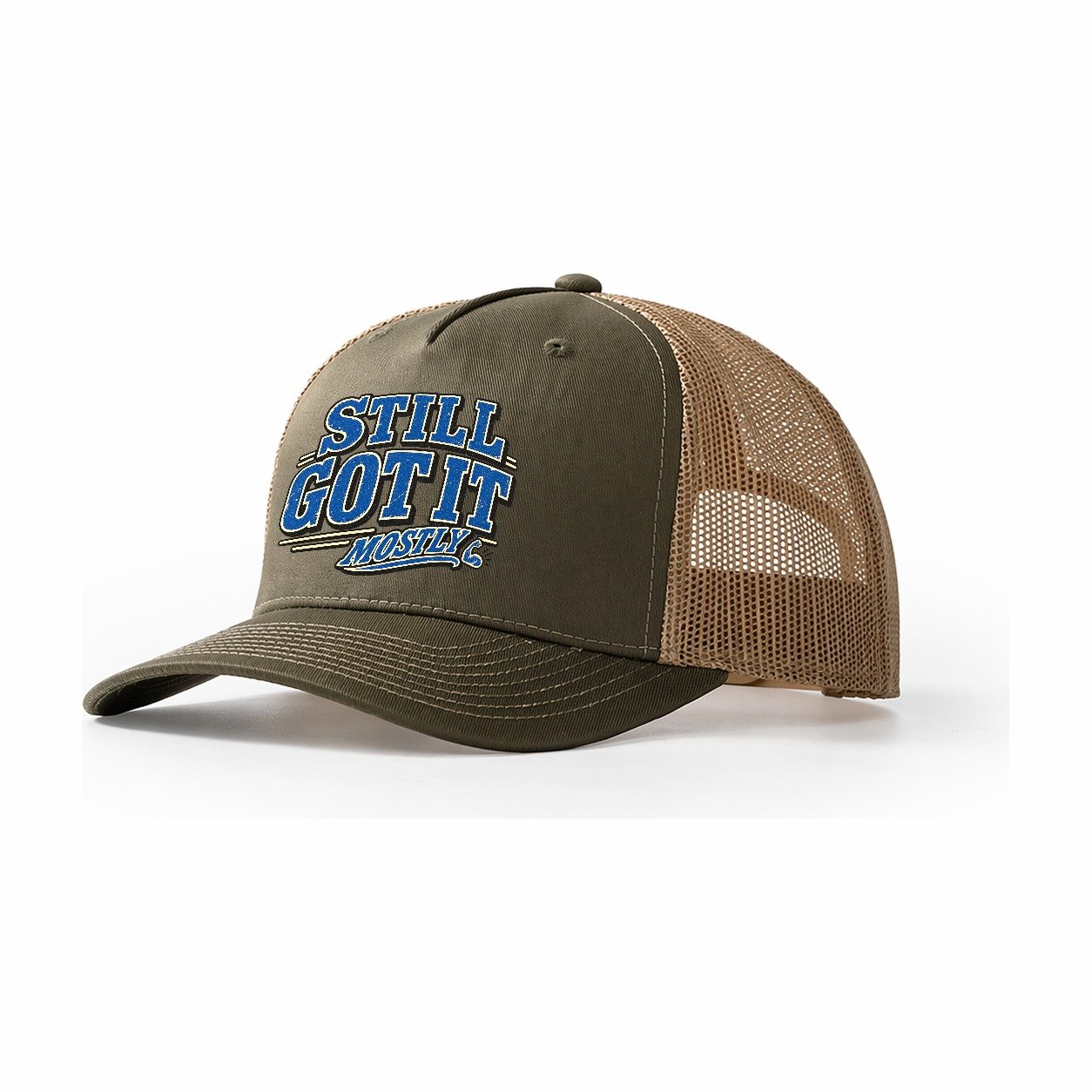 Still Got It Mostly American Wit Trucker Hat – Olive Khaki
