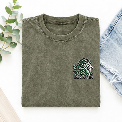 Saudi Arabia Country Pride Left Chest Vintage T-shirt – Army Green