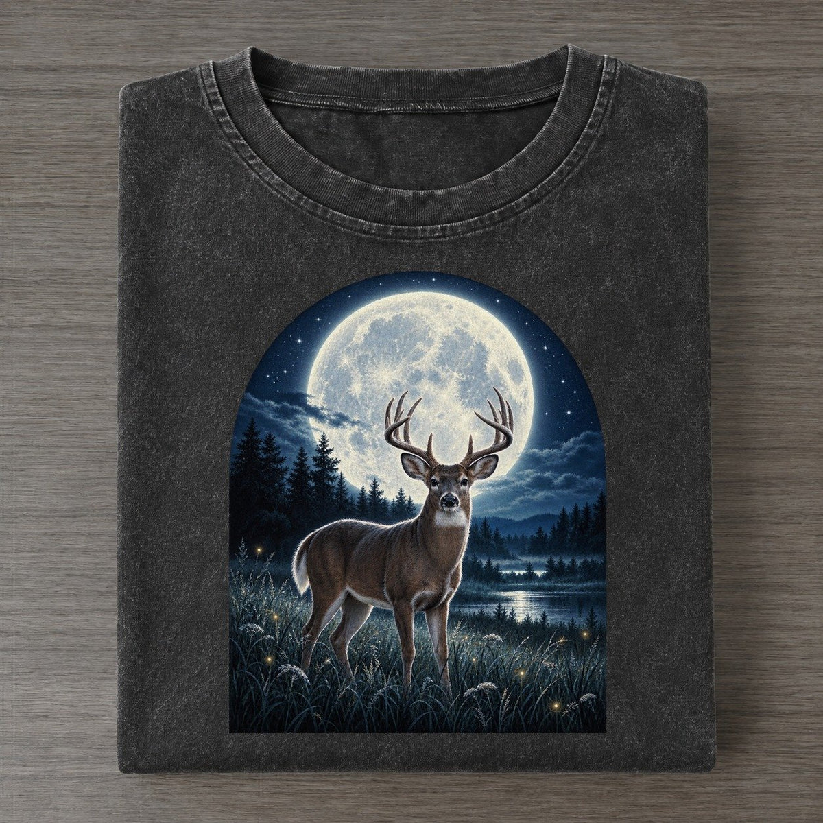Deer In The Meadow Moon Country Vintage T-shirt – Black