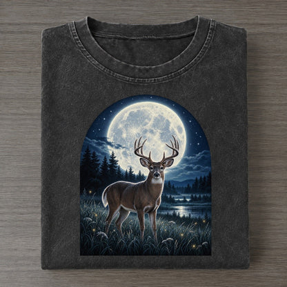 Deer In The Meadow Moon Country Vintage T-shirt – Black