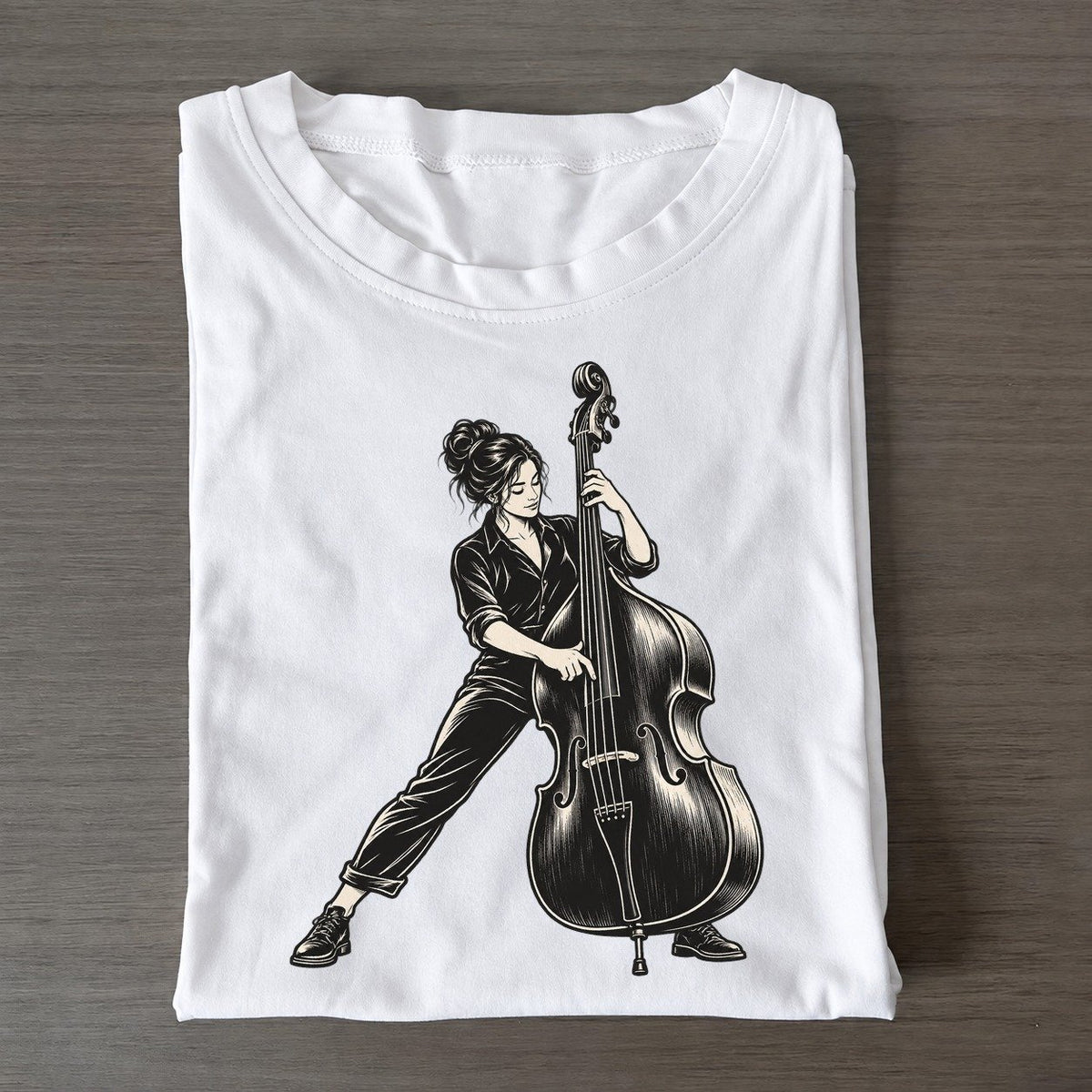 Double Bass Walking Line Global Music Ink Figures Classic T-shirt – White