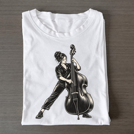 Double Bass Walking Line Global Music Ink Figures Classic T-shirt – White