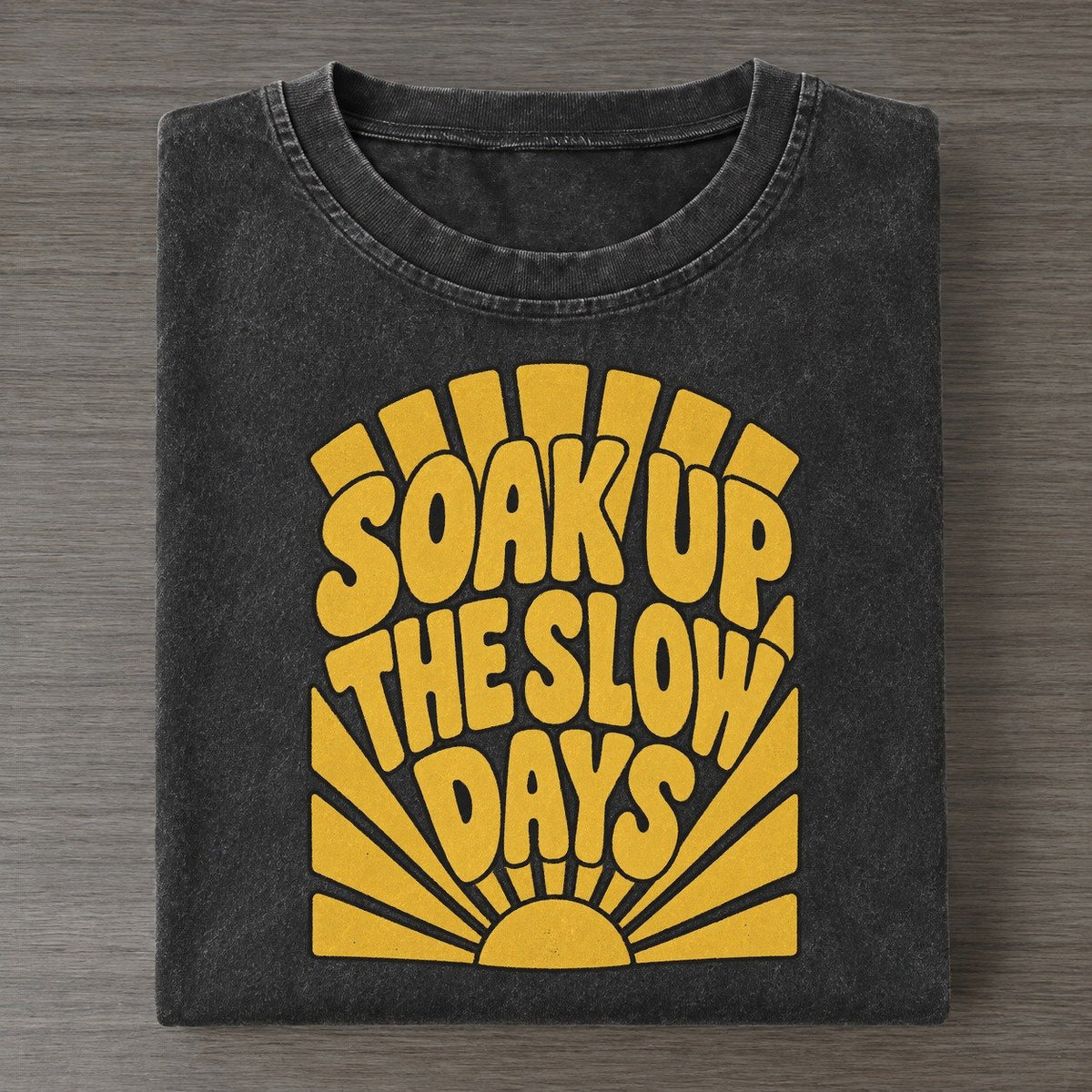 Soak Up The Slow Days Sunburst Sayings Vintage T-shirt – Black