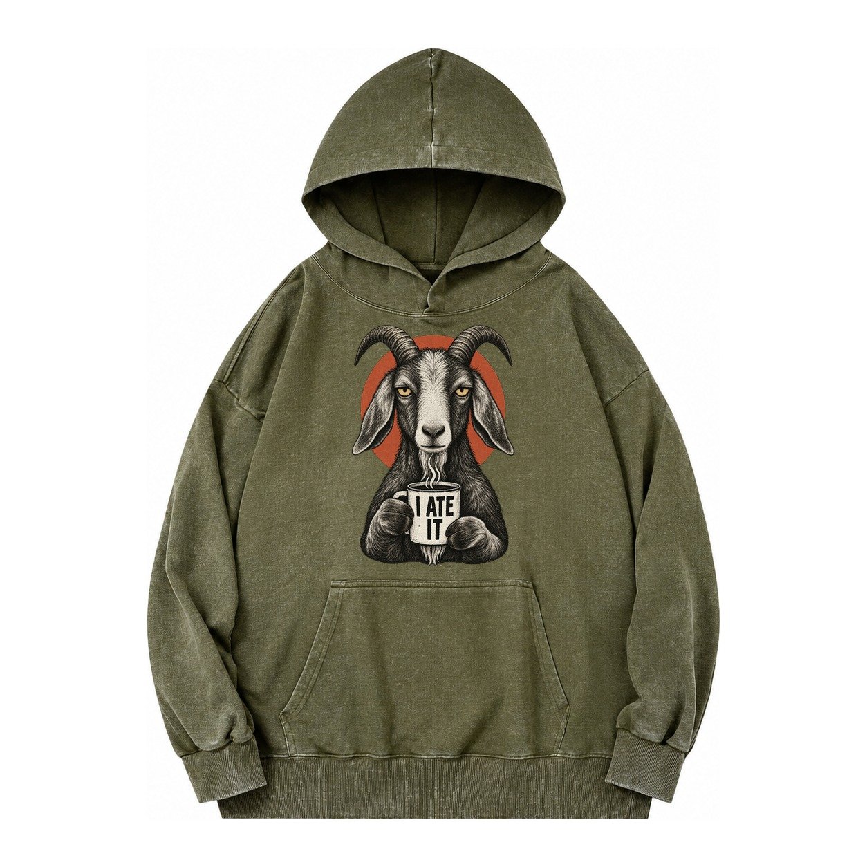Goat Mug Truths Vintage Washed Hoodie – Army Green