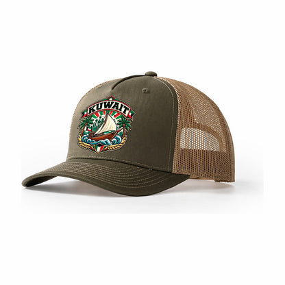 Kuwait Retro Badge Country Logos Trucker Hat – Olive Khaki