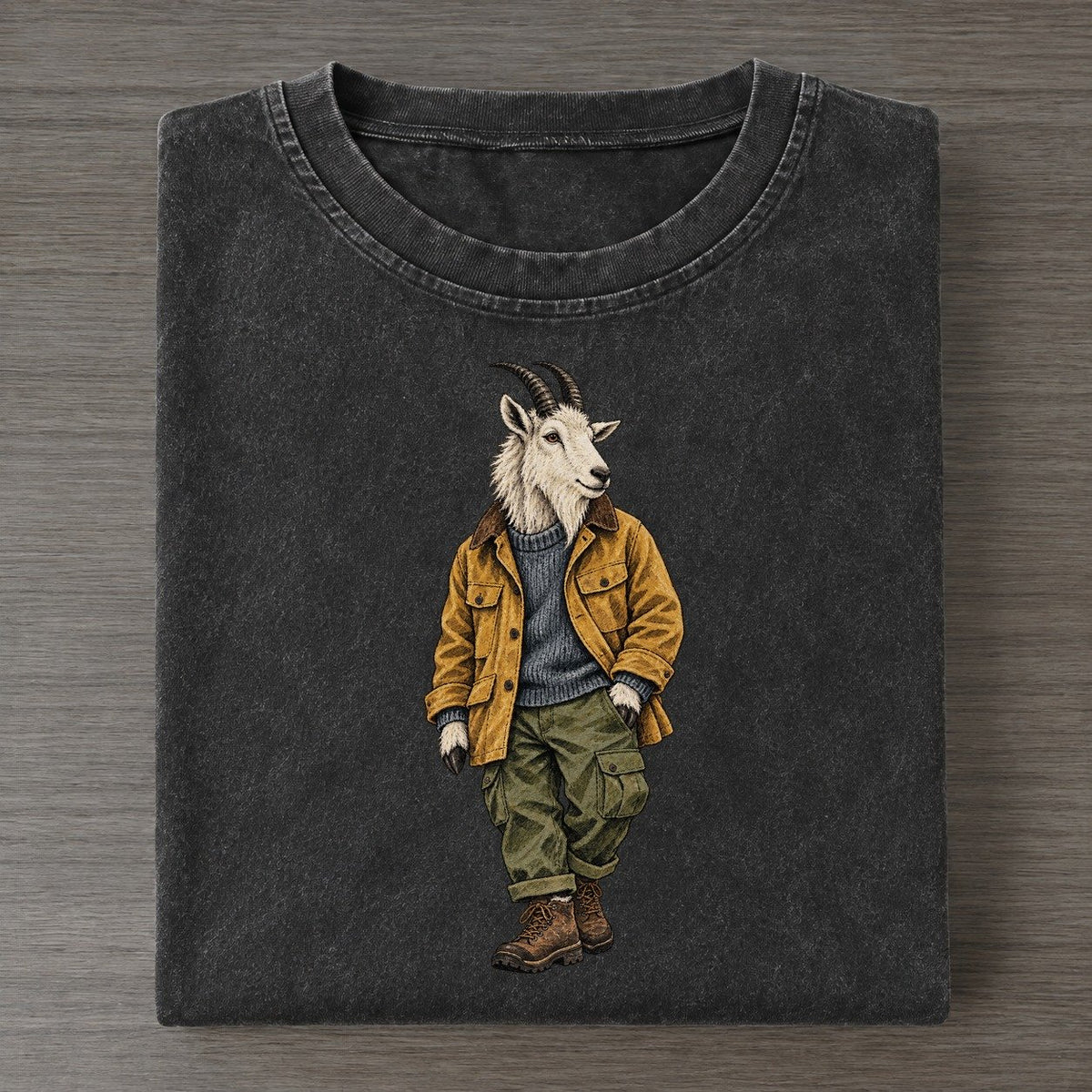 Mountain Goat Wardrobe Portrait Wild Wardrobe Portraits Vintage T-shirt – Black
