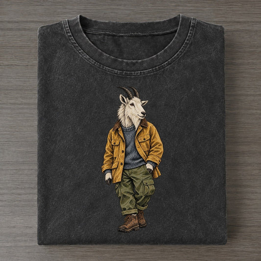 Mountain Goat Wardrobe Portrait Wild Wardrobe Portraits Vintage T-shirt – Black
