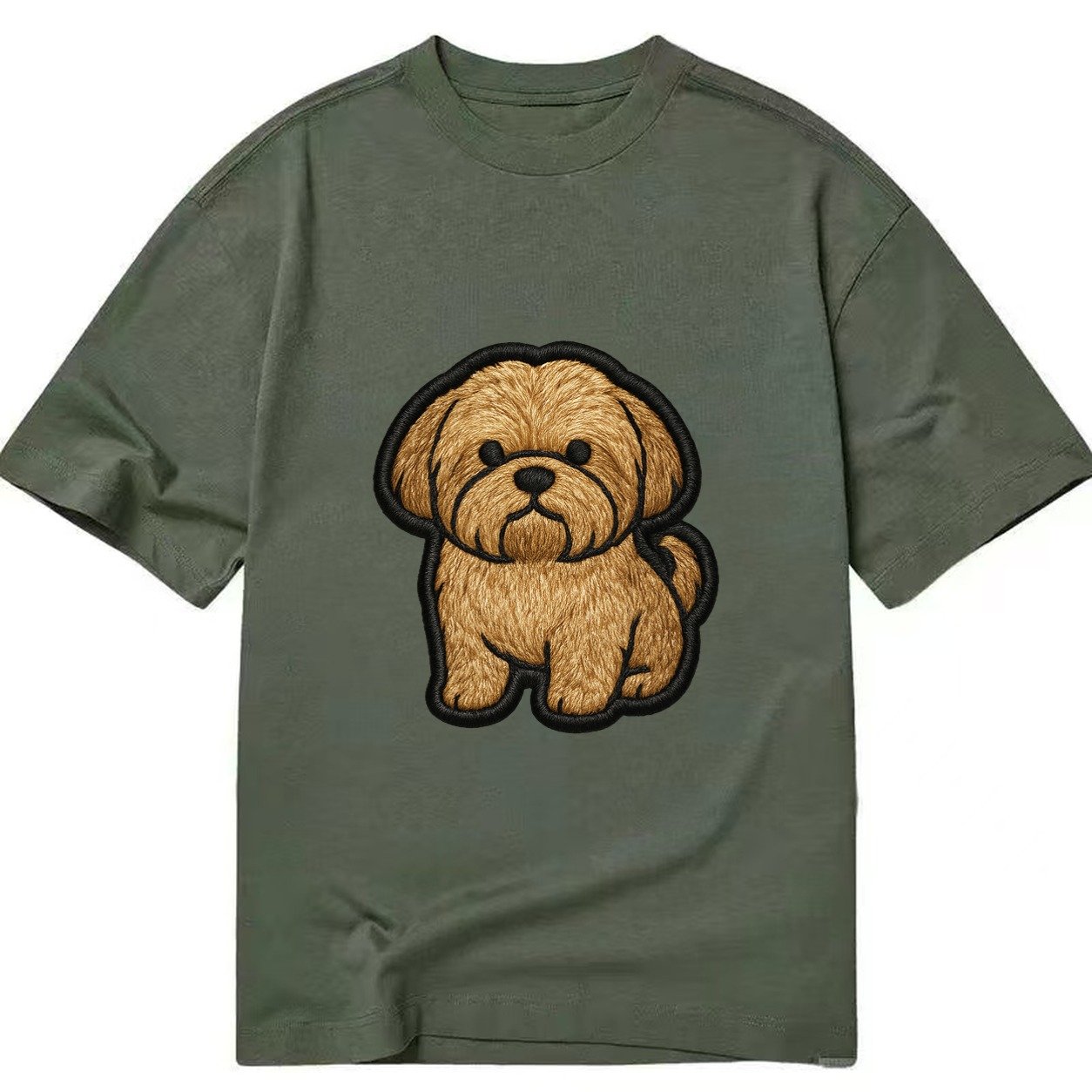 Shih Tzu Full Body Embroidered Portrait 6f81e9 Classic T-shirt – Army Green
