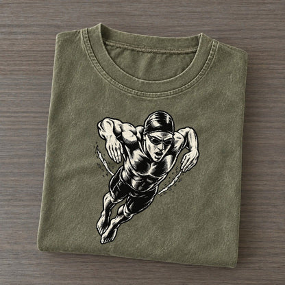 Swimmer Butterfly Rise Global Sports Ink Figures Vintage T-shirt – Army Green