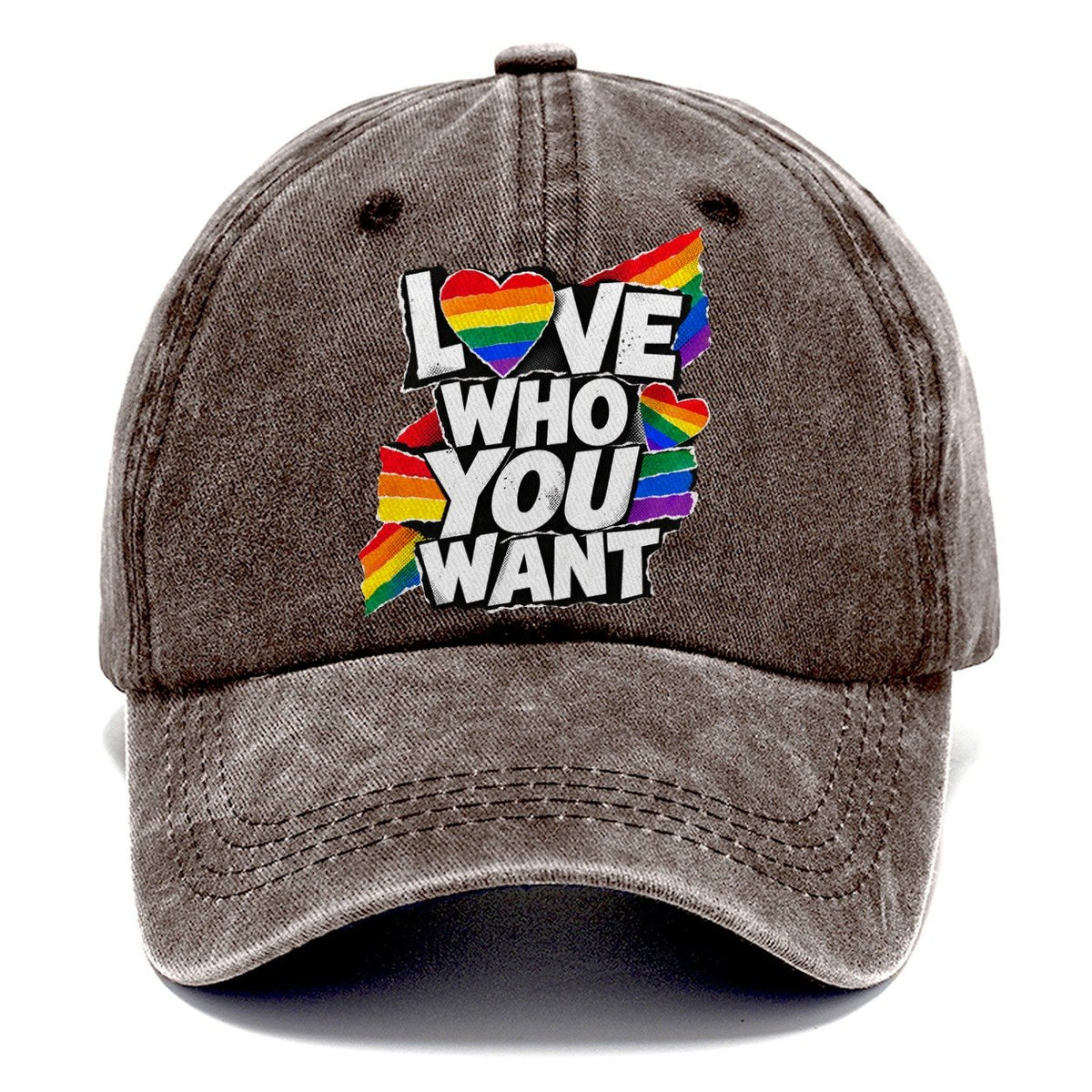 Love Who You Want Rainbow Heart Classic Cap – Brown
