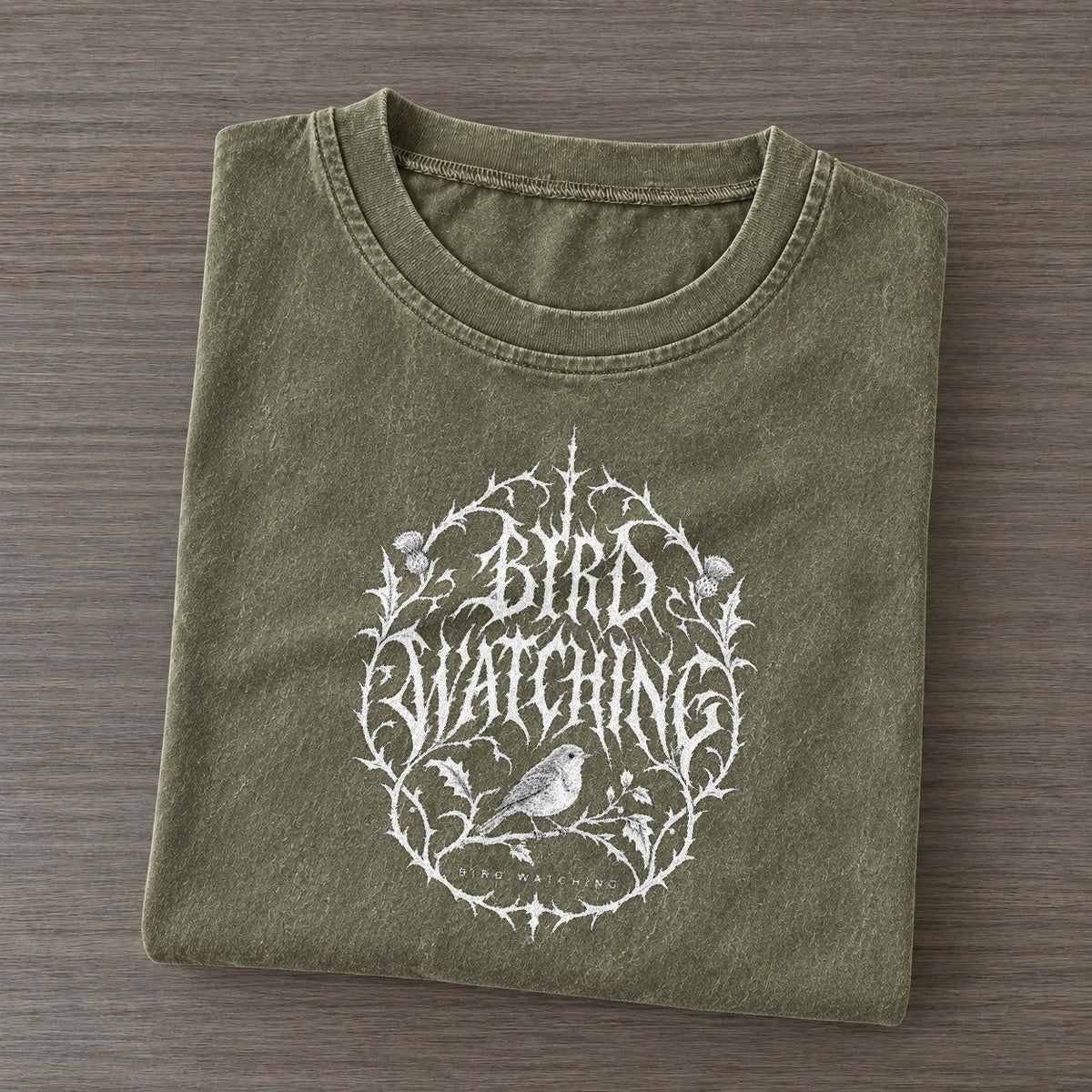Birdwatching Unreadable Feelings Vintage T-shirt – Army Green