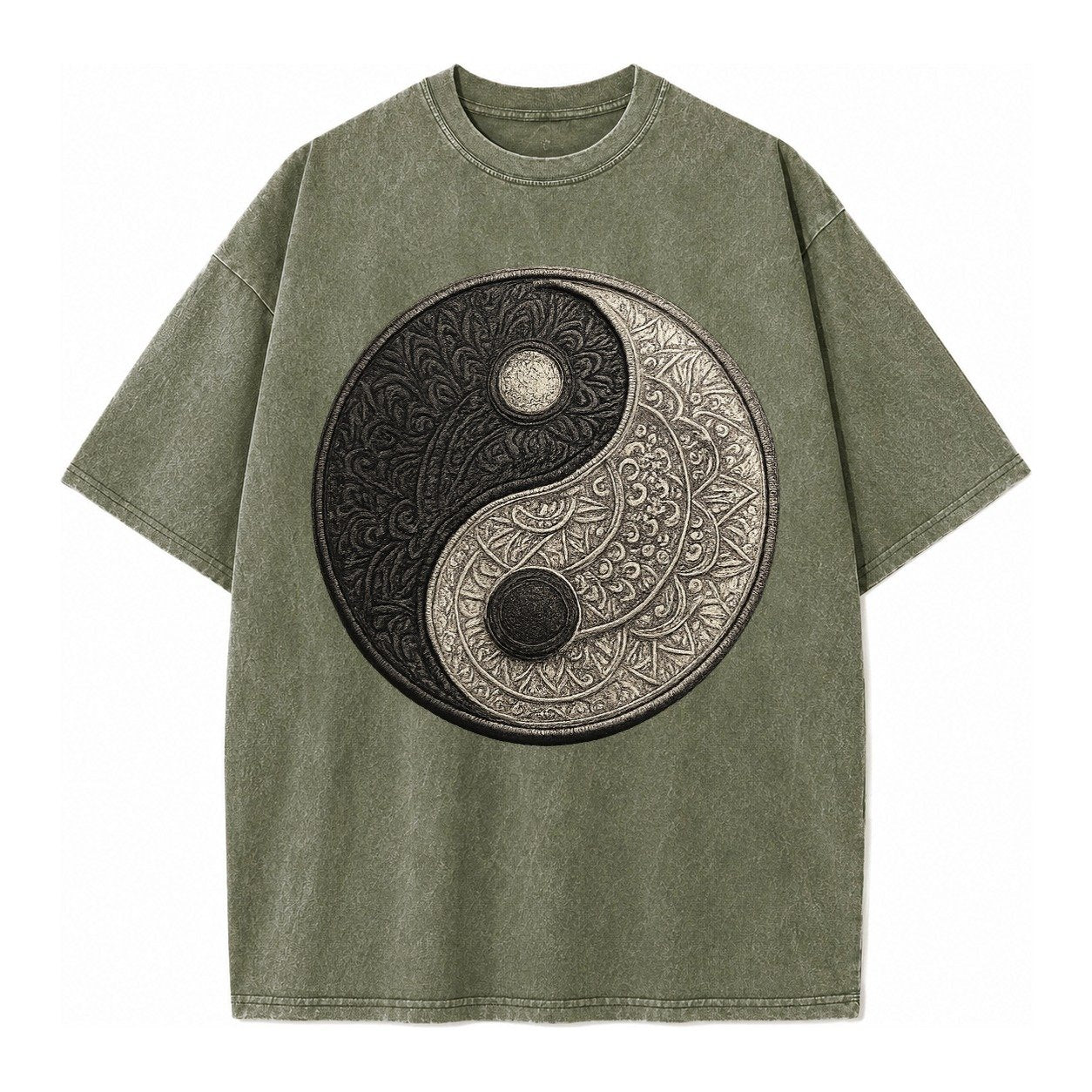 Mandala Yin Yang Vintage T-shirt – Army Green