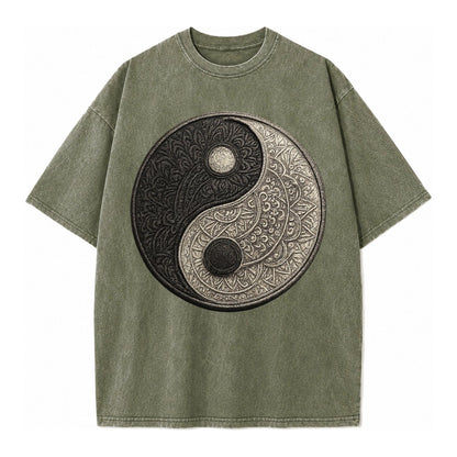 Mandala Yin Yang Vintage T-shirt – Army Green