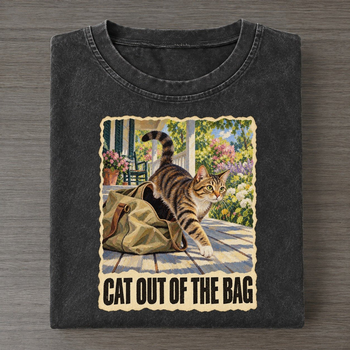 Cat Cat Out Of The Bag Animal Puns Vol. 2 Vintage T-shirt – Black