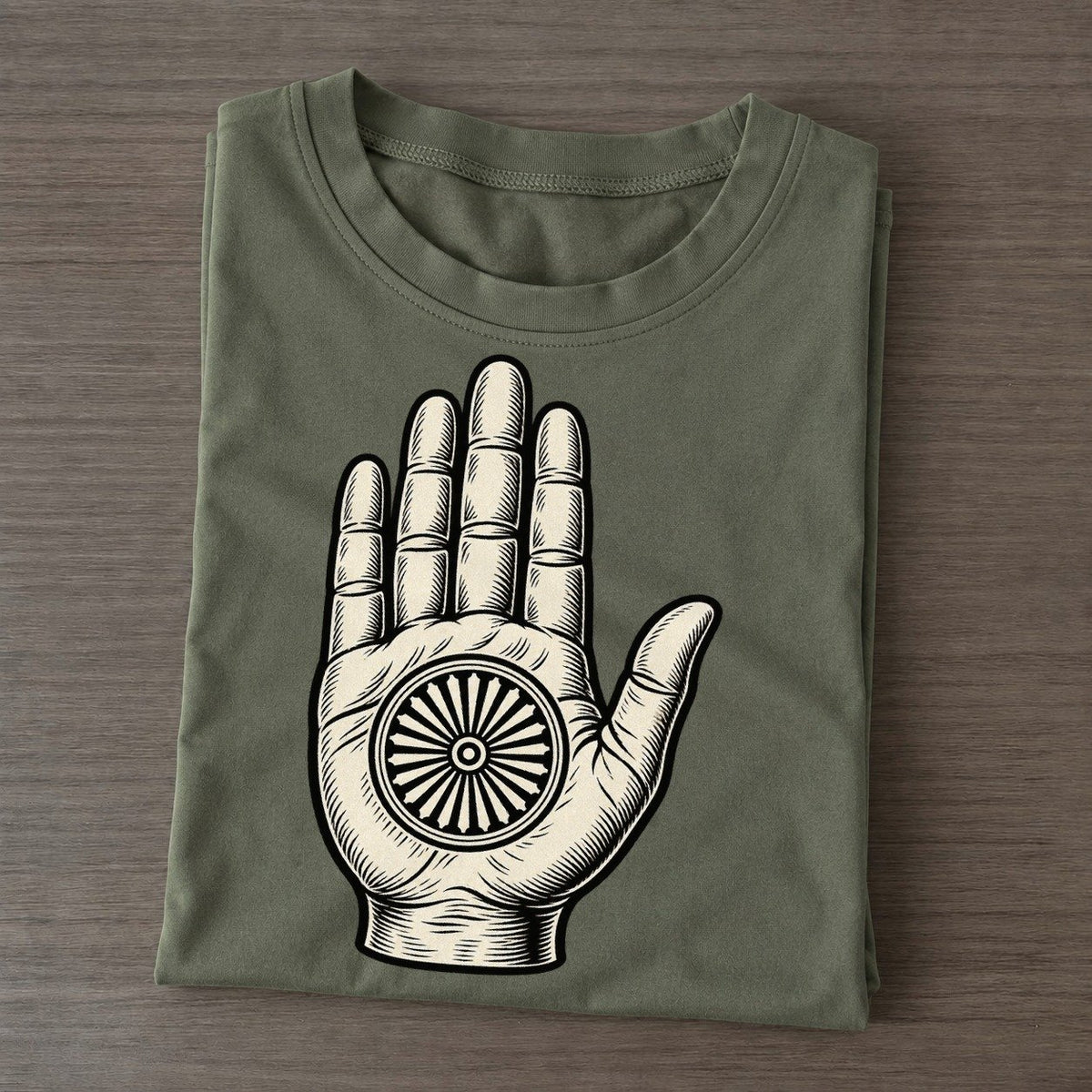 Jain Ahimsa Hand And Wheel World Faiths Ink Figures Classic T-shirt – Army Green