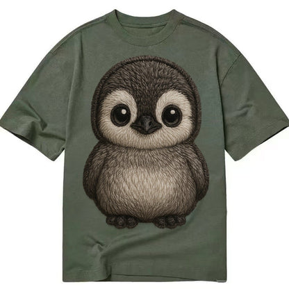 Baby Penguin Chick Gray Fluffy White Face Round Body Front F Classic T-shirt – Army Green