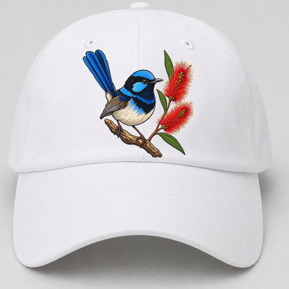 Superb Fairywren And Bottlebrush Australia Cultural Icons Baseball Cap – White
