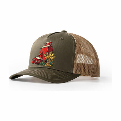Prairie Grain Elevator And Wheat Sheaf Canada Cultural Icons Trucker Hat – Olive Khaki