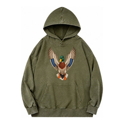 Mallard Majesty Vintage Washed Hoodie – Army Green